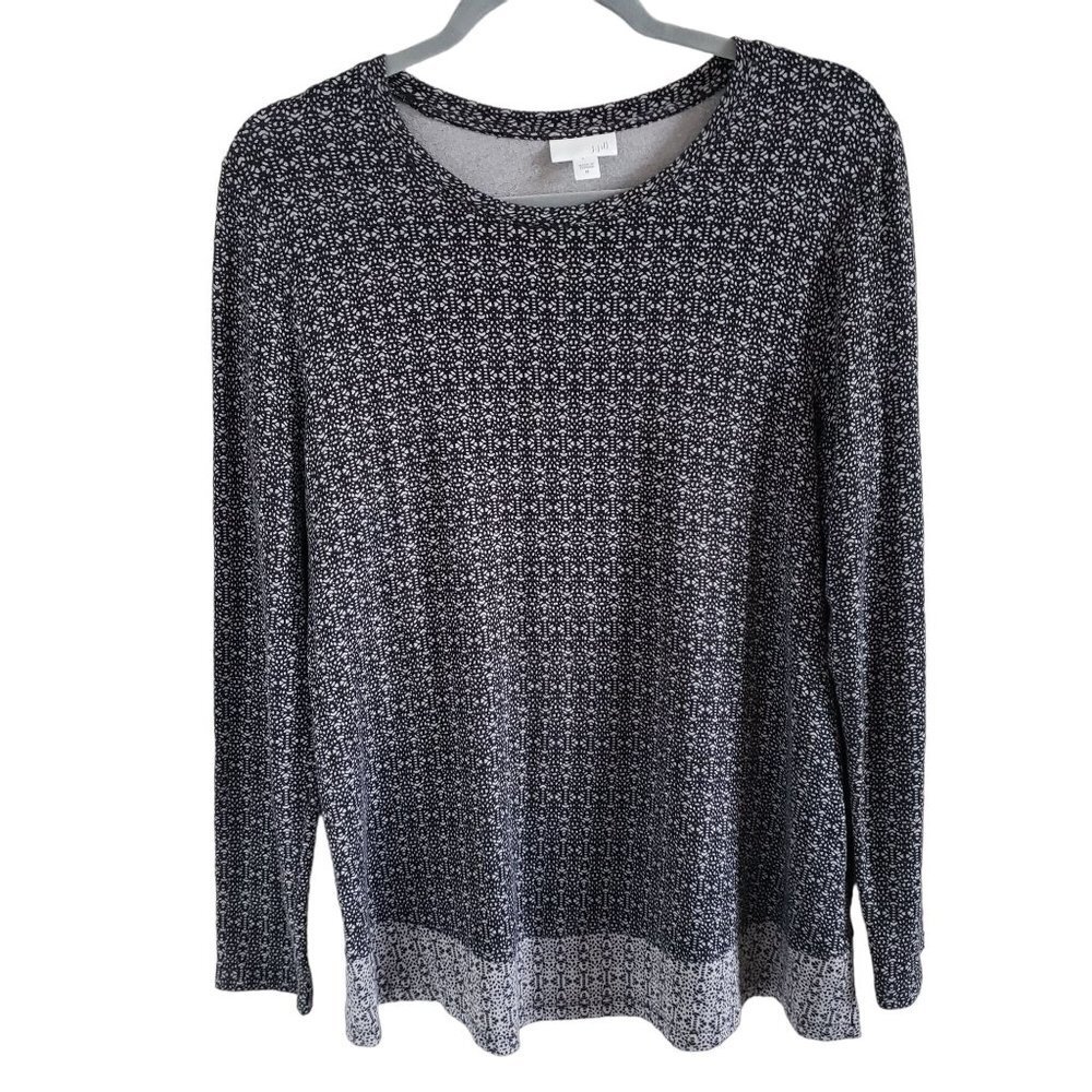 J.Jill Womans Size M Long Sleeve Tunic Knit Top With Contract Hem and Side Slits
